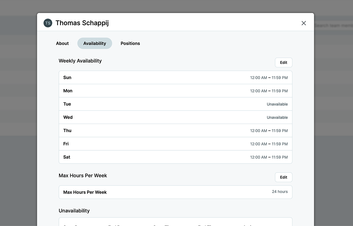 Multi-shift retail scheduling showing opening, mid-day, and closing shifts with proper staff coverage